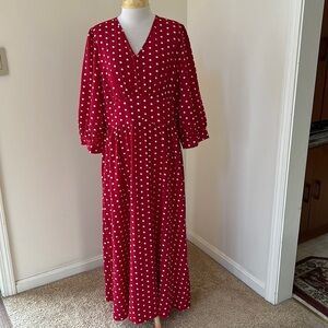 Shein curve 1XL red polka dot maxi dress with front buttons .
